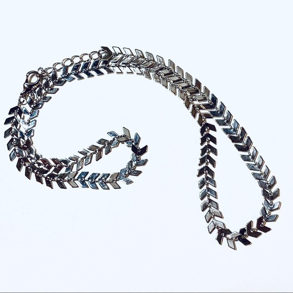 Chevron Silver Choker 16” Necklace - Picture 7 of 11